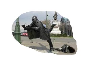 Statue urbaine à Bruxelles représentant un croc-en-jambe